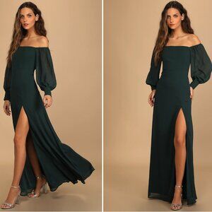 Lulus size medium off the shoulder emerald green maxi dress